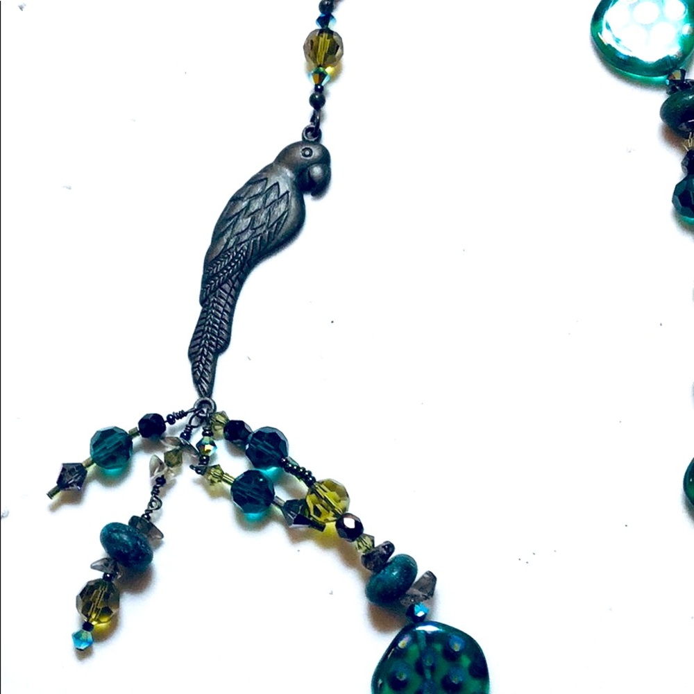 Artisan Crafted “Parrot on the Green” Olive Green Statement Necklace